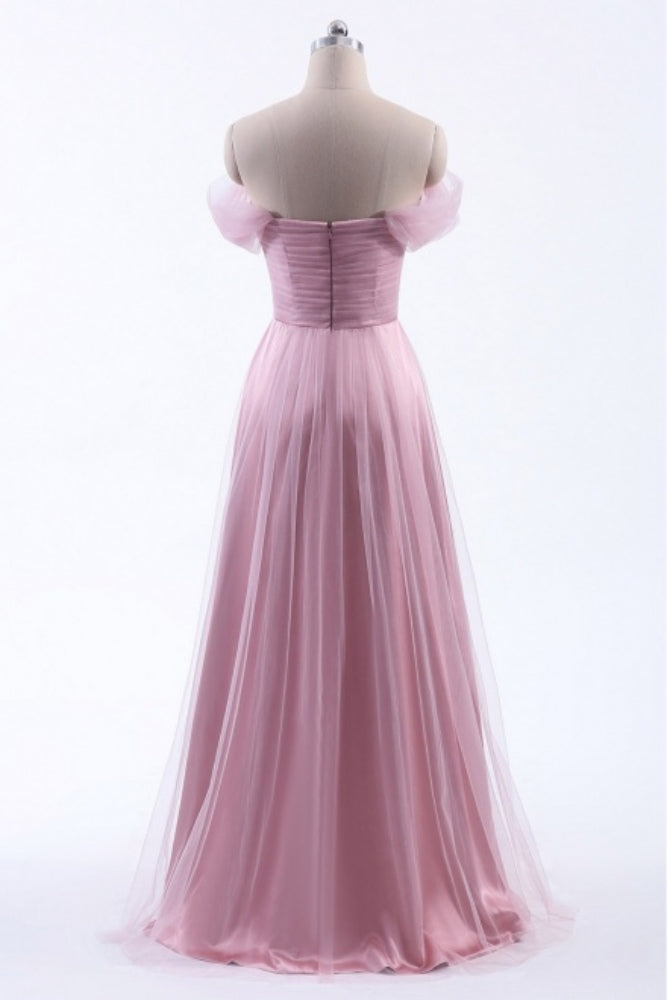 Dusty Pink Off the Shoulder A-Line Bridesmaid Dress