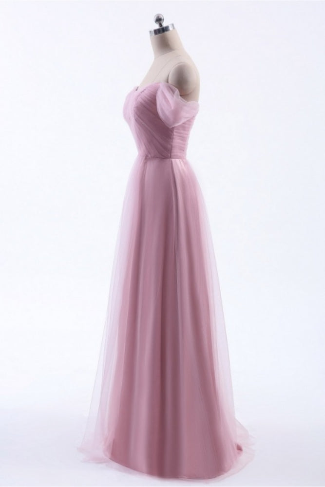 Dusty Pink Off the Shoulder A-Line Bridesmaid Dress