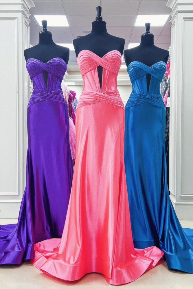 Strapless Hot Pink Twisted Knot Mermaid Prom Dress with Slit