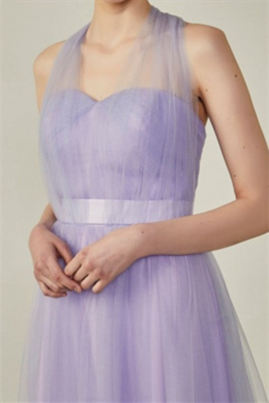 Lavender One Shoulder Bridesmaid Dress with Tulle Bow