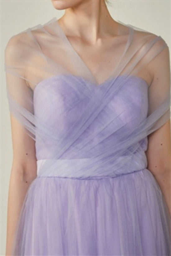 Lavender One Shoulder Bridesmaid Dress with Tulle Bow