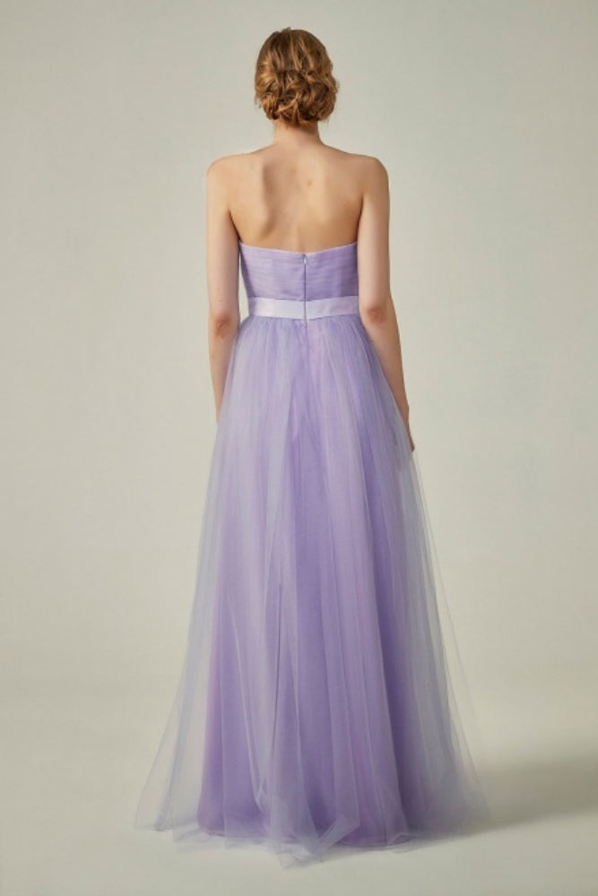 Lavender One Shoulder Bridesmaid Dress with Tulle Bow