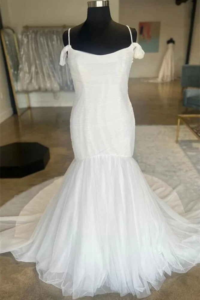 White Off the Shoulder Satin Mermaid Bridal Dress