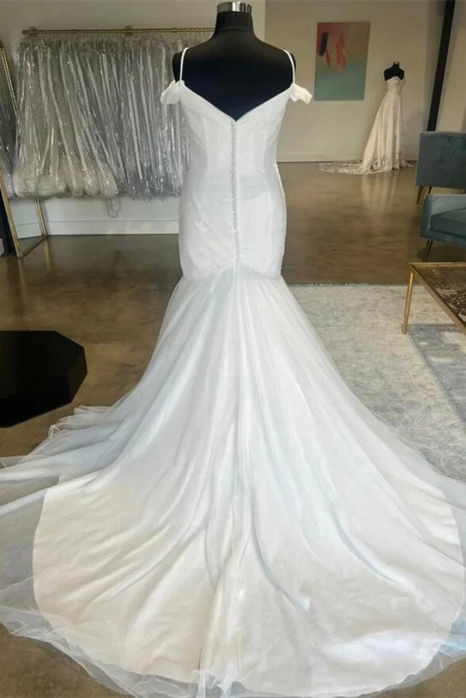 White Off the Shoulder Satin Mermaid Bridal Dress