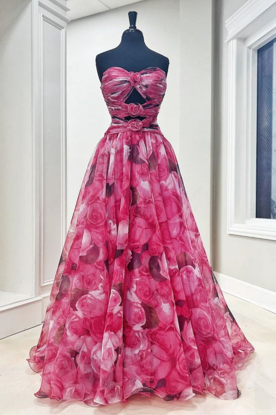 Strapless Corset Floral A-Line Ruffle Prom Dress