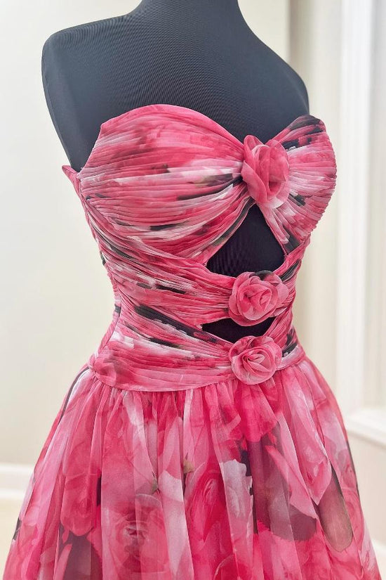 Strapless Corset Floral A-Line Ruffle Prom Dress