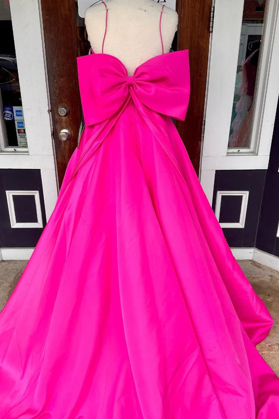 Fuchsia Ruffle A-Line Long Prom Dress with Bow