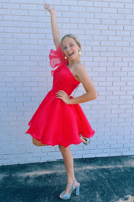 Watermelon One Shoulder A-Line Homecoming Dress