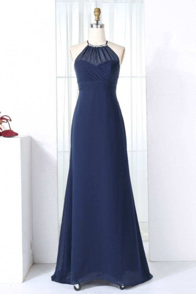 Dark Navy Halter Mermaid Bridesmaid Dress