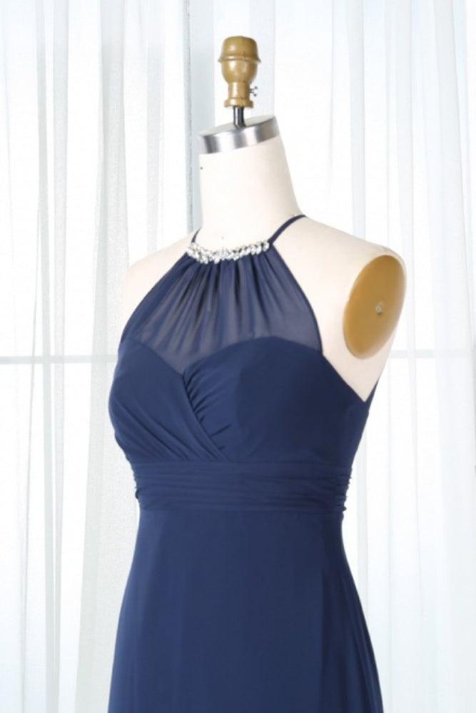 Dark Navy Halter Mermaid Bridesmaid Dress