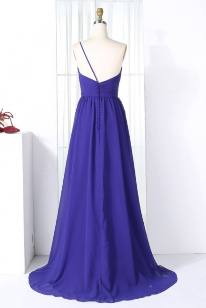 Purple One Shoulder Long Bridesmaid Dress