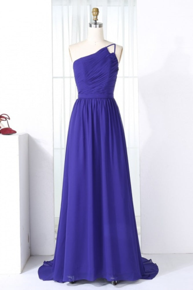 Purple One Shoulder Long Bridesmaid Dress