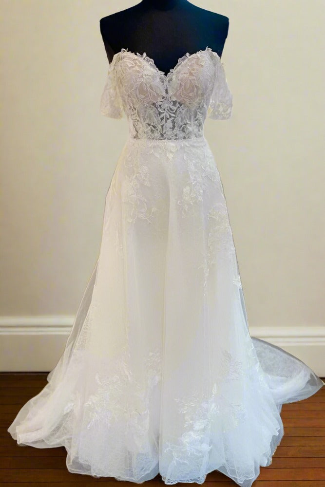 White Off the Shoulder Lace Long Bridal Dress