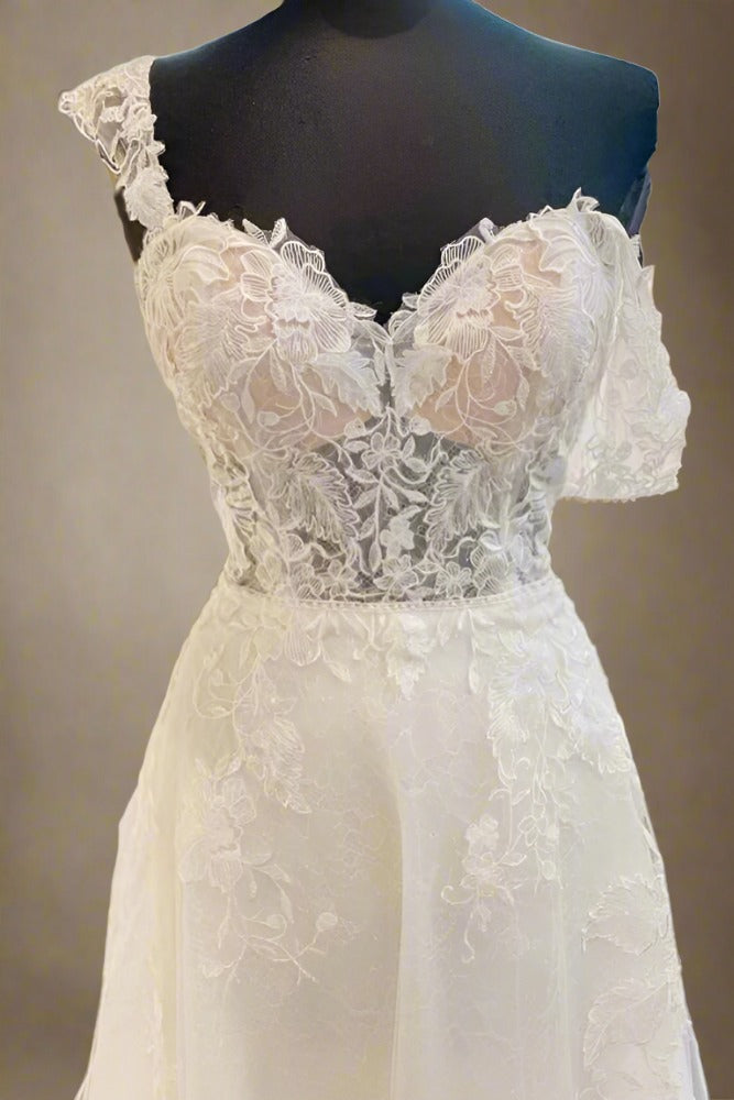 White Off the Shoulder Lace Long Bridal Dress