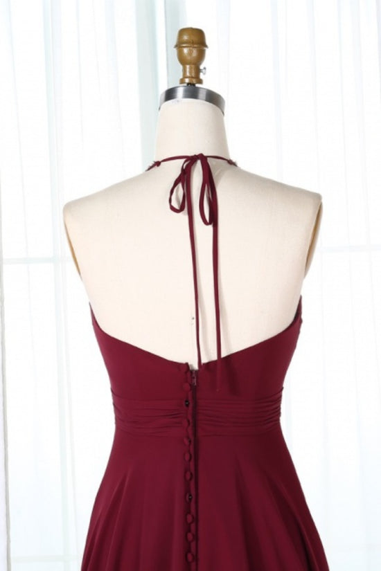 Burgundy Halter A-Line Long Bridesmaid Dress