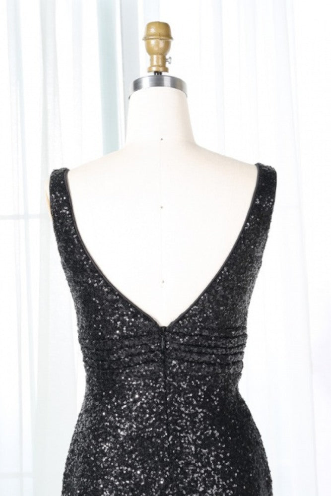 Black V-Neck Sequin Mermaid Bridesmaid Dress