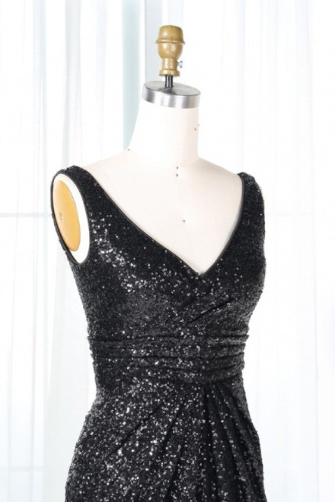 Black V-Neck Sequin Mermaid Bridesmaid Dress