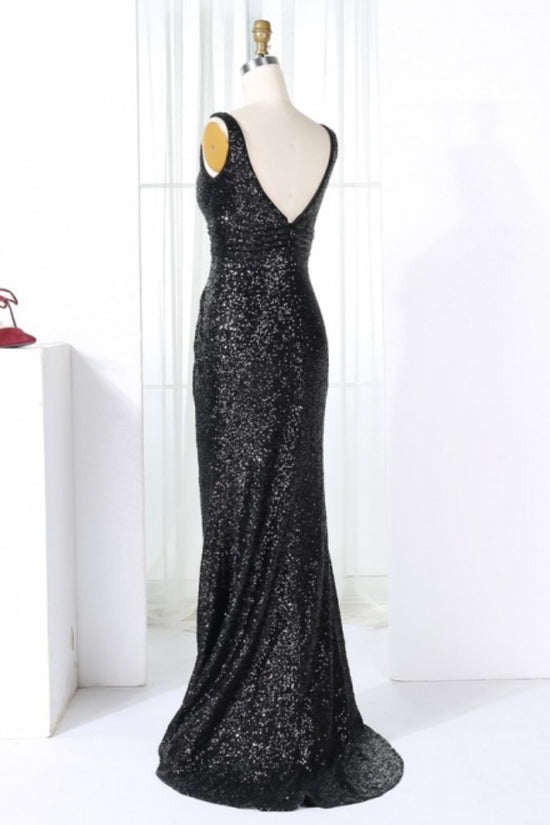 Black V-Neck Sequin Mermaid Bridesmaid Dress