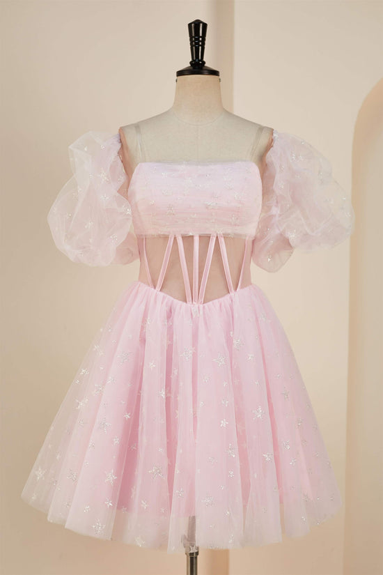 Strapless A-line Pink Detachable Sleeves Homecoming Dress