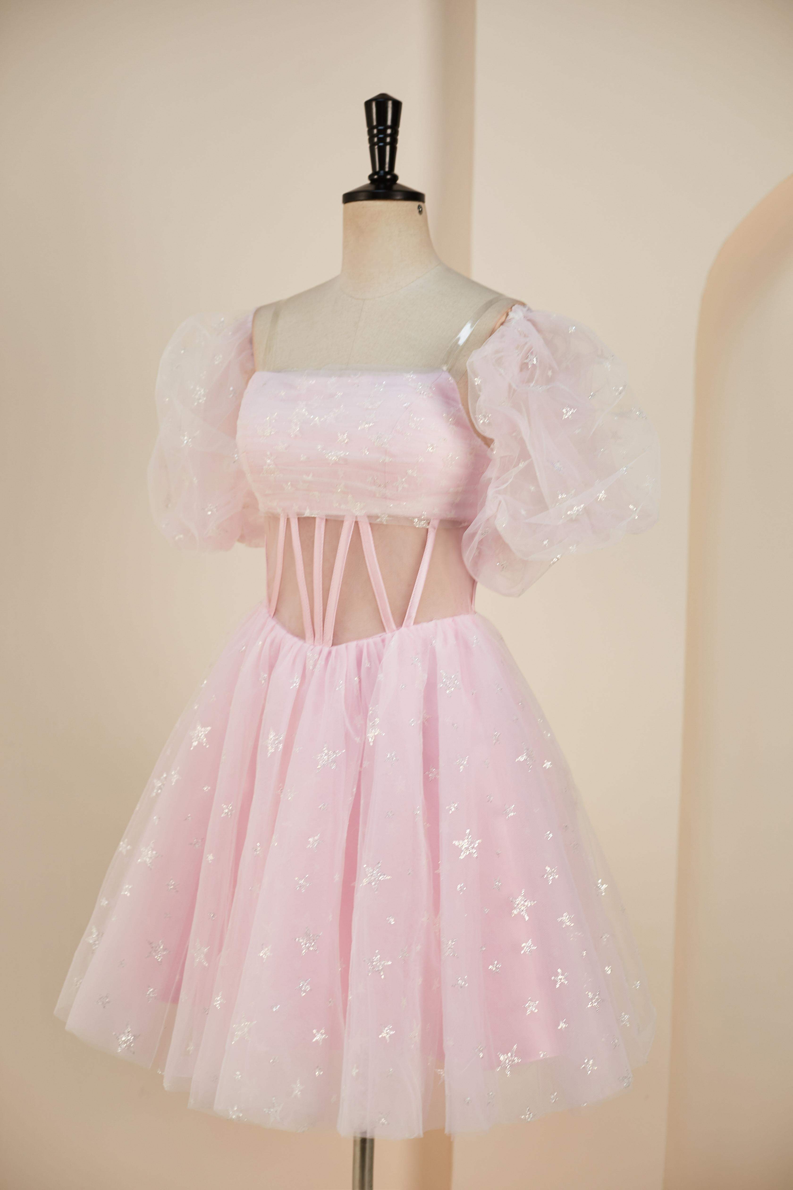 Strapless A-line Pink Detachable Sleeves Homecoming Dress Movousdress Strapless A-line Pink Detachable Sleeves Homecoming Dress Movousdress