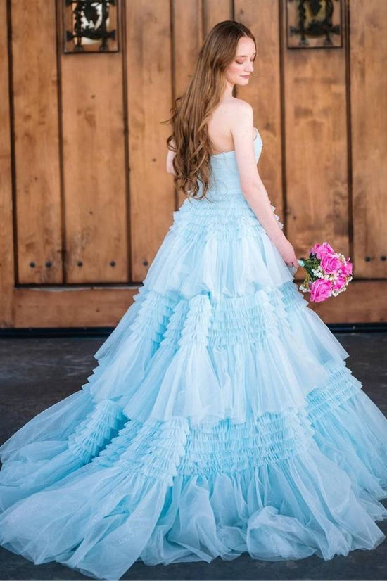 Light Pink Strapless A-Line Tiered Tulle Prom Dress Movousdress Light Pink Strapless A-Line Tiered Tulle Prom Dress Movousdress
