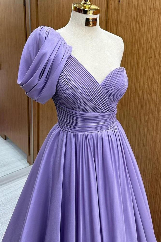 Lavender One Shoulder Pleated Ruffle Prom Dress