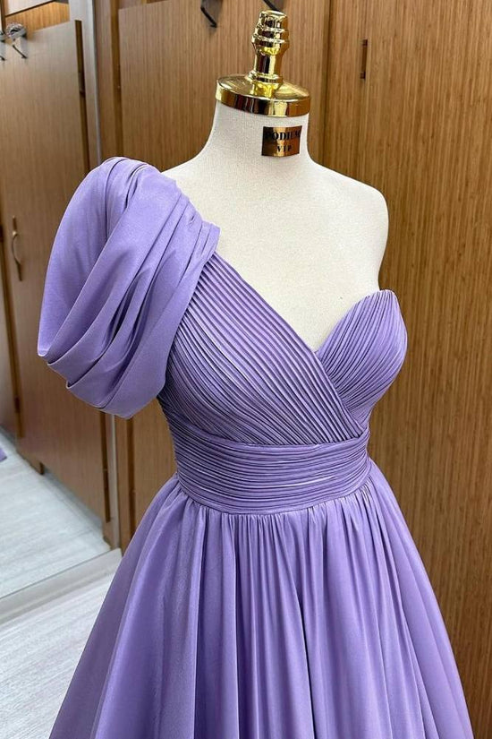 Lavender One Shoulder Pleated Ruffle Prom Dress