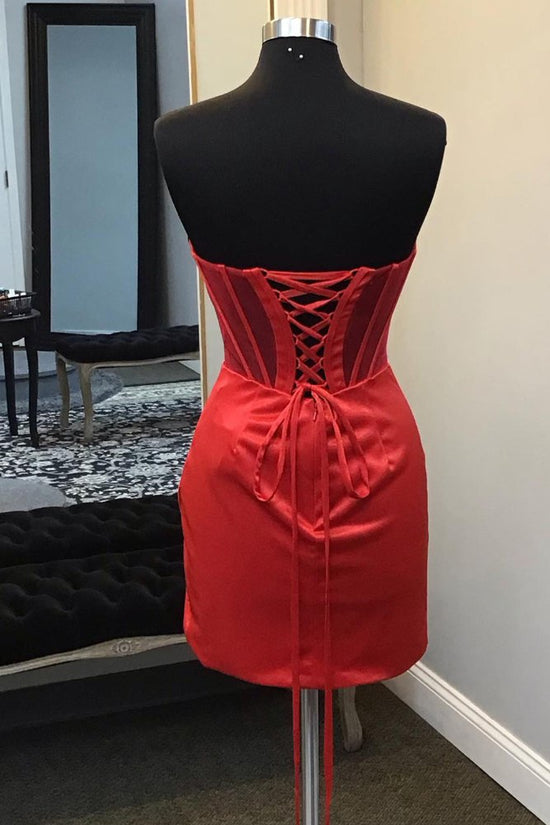 Red Strapless Boned Ruched Homecoming Dress with Lace-up