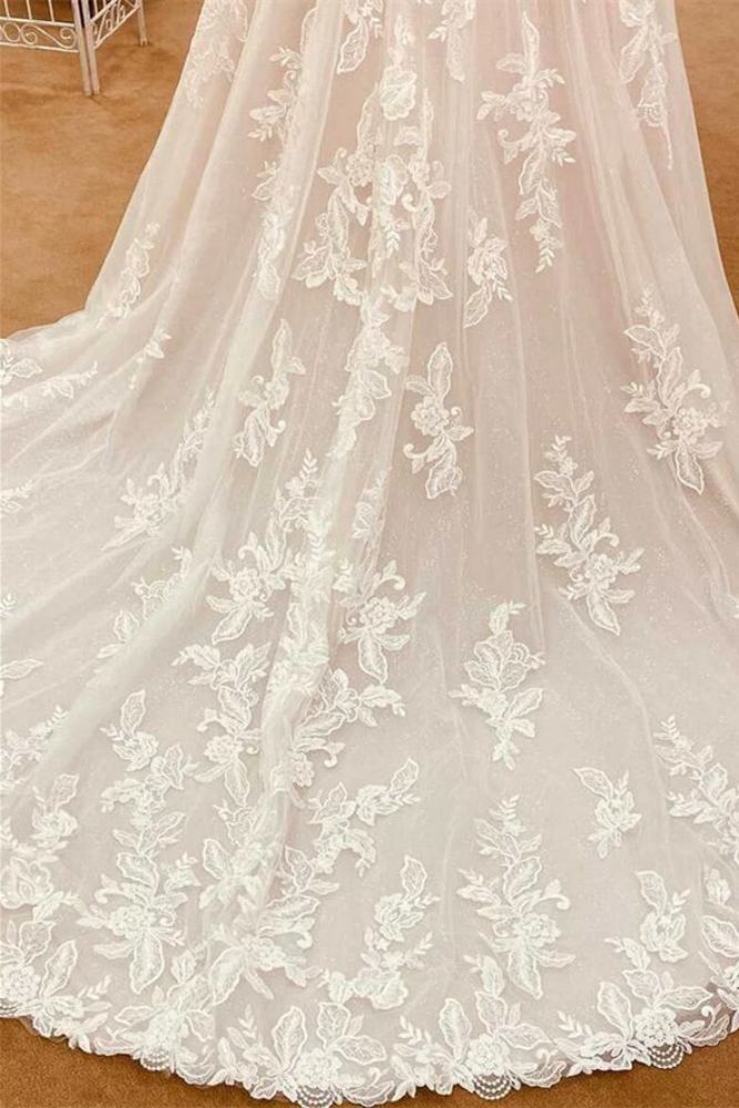 Ivory Straps Applique A-Line Long Wedding Dress