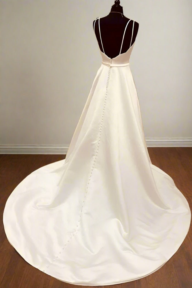  Ivory Double Straps Satin Mermaid Bridal Dress