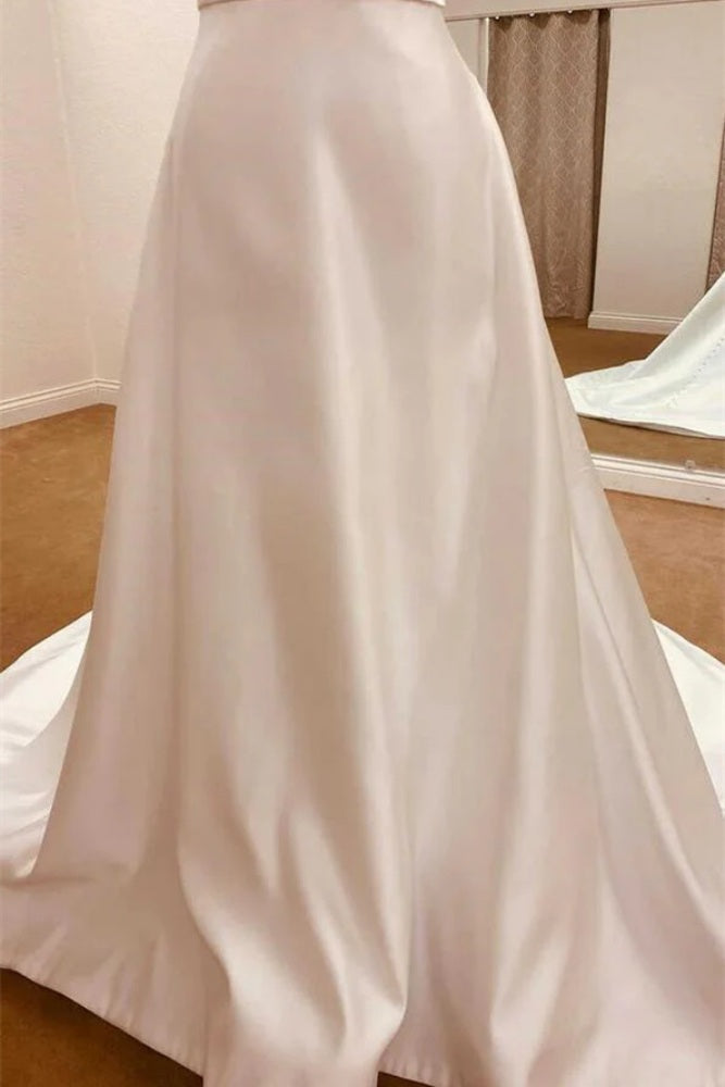  Ivory Double Straps Satin Mermaid Bridal Dress