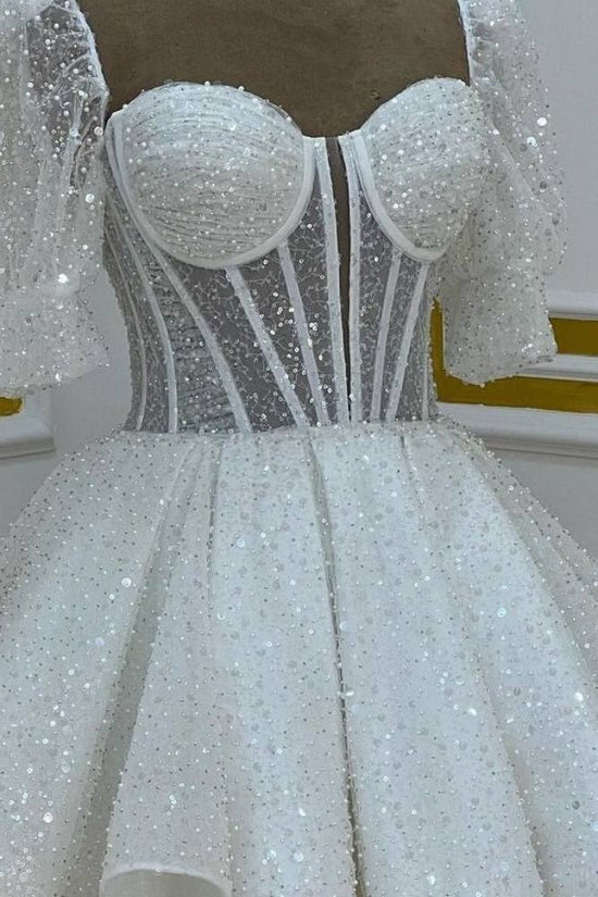 White Sequin Corset A-line Ruffle Homecoming Dress