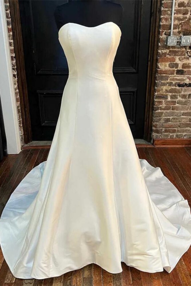 Ivory Strapless Mermaid Wedding Dress with Button Back