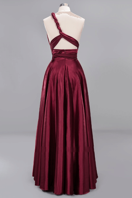 Burgundy One Shoulder A-Line Bridesmaid Dress