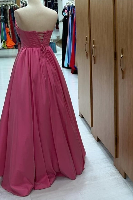 Strapless Pink Pleated Ruffle A-Line Prom Dress