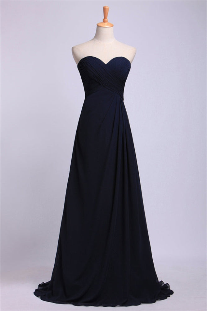 Dark Navy Strapless A-Line Long Bridesmaid Dress