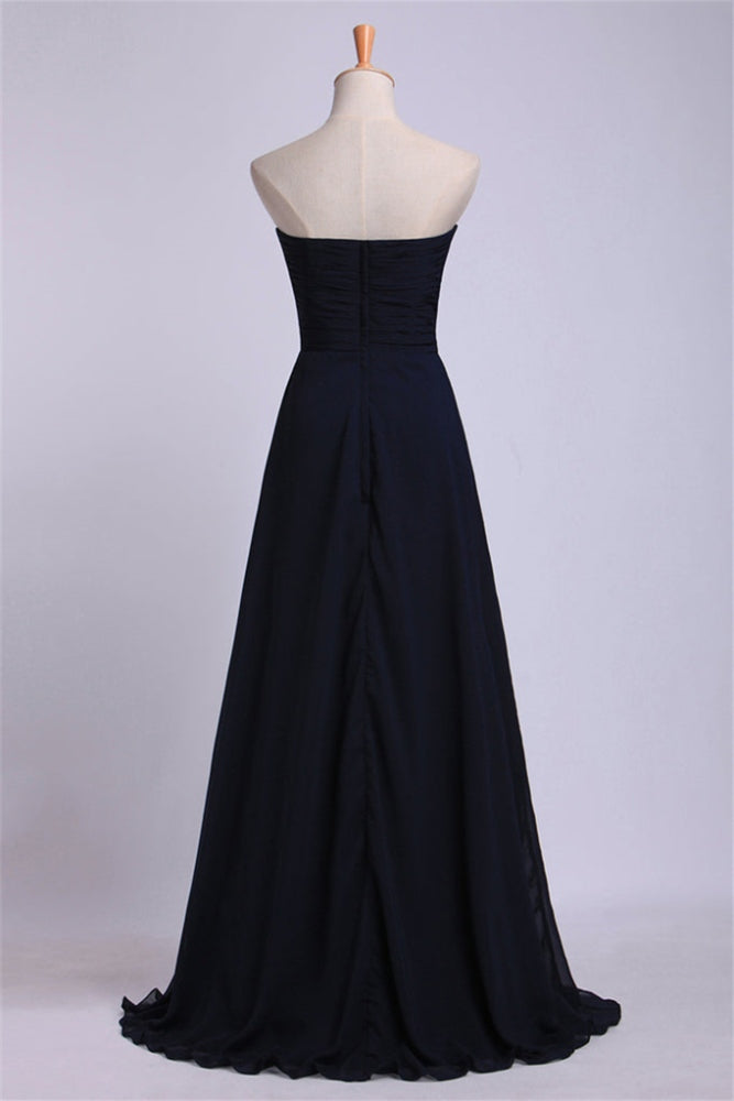 Dark Navy Strapless A-Line Long Bridesmaid Dress