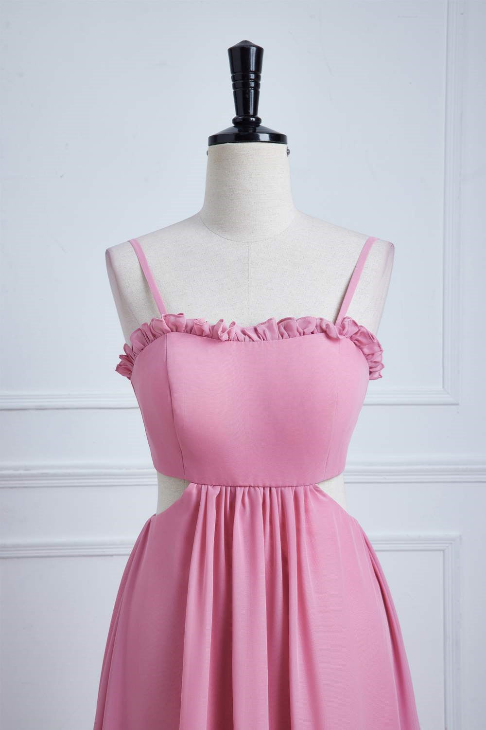 Spaghetti Straps Pink Bow Tie Back Bridesmaid Dress