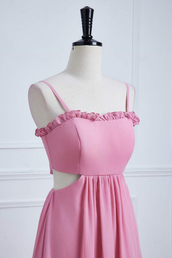 Spaghetti Straps Pink Bow Tie Back Bridesmaid Dress