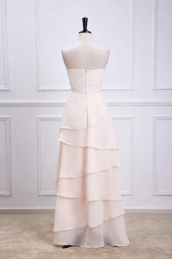 Strapless Pink Chiffon A-line Layers Long Bridesmaid Dress