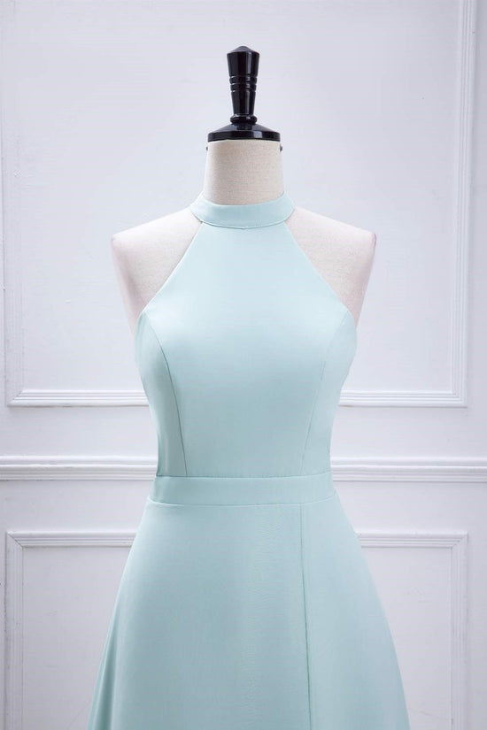 A-line Chiffon Blue Halter Slit Long Bridesmaid Dress Movousdress A-line Chiffon Blue Halter Slit Long Bridesmaid Dress Movousdress