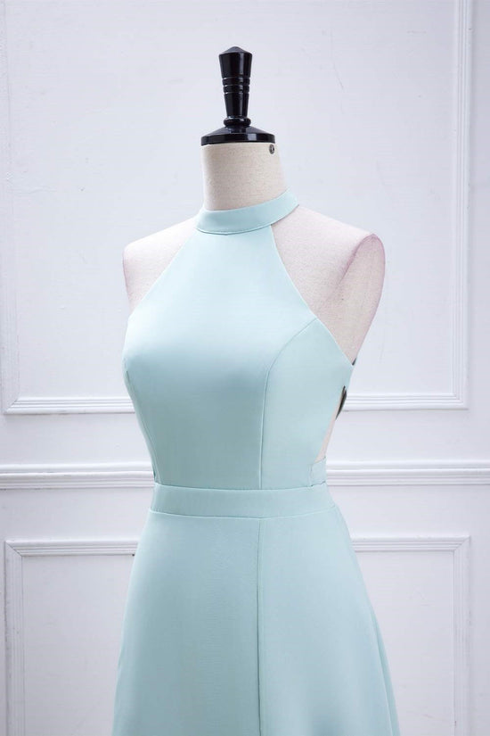 A-line Chiffon Blue Halter Slit Long Bridesmaid Dress Movousdress A-line Chiffon Blue Halter Slit Long Bridesmaid Dress Movousdress
