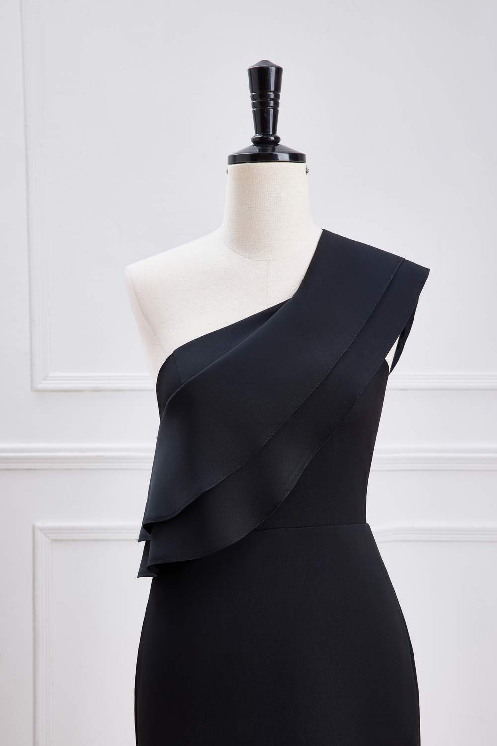 One Shoulder Black Ruffled Mermaid Bridesmaid Dress