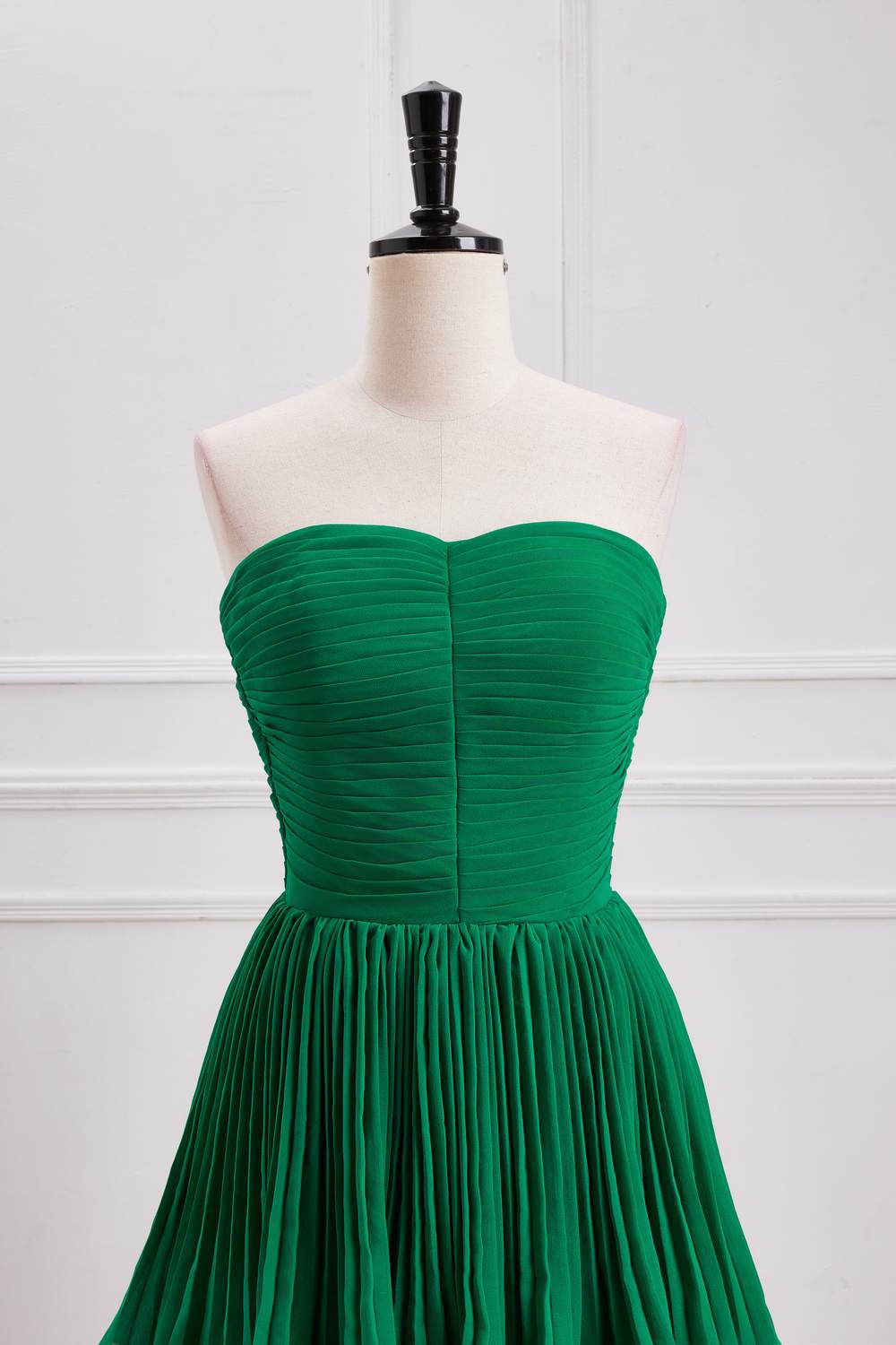 Strapless Hunter Green Chiffon  A-line Ruffle Long Prom Dress