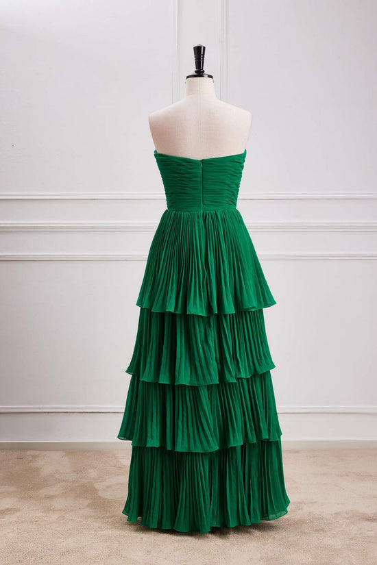 Strapless Hunter Green Chiffon  A-line Ruffle Long Prom Dress