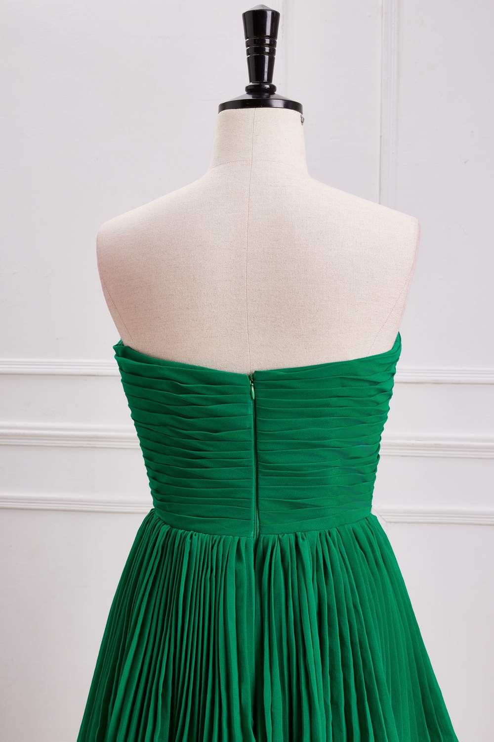 Strapless Hunter Green Chiffon  A-line Ruffle Long Prom Dress