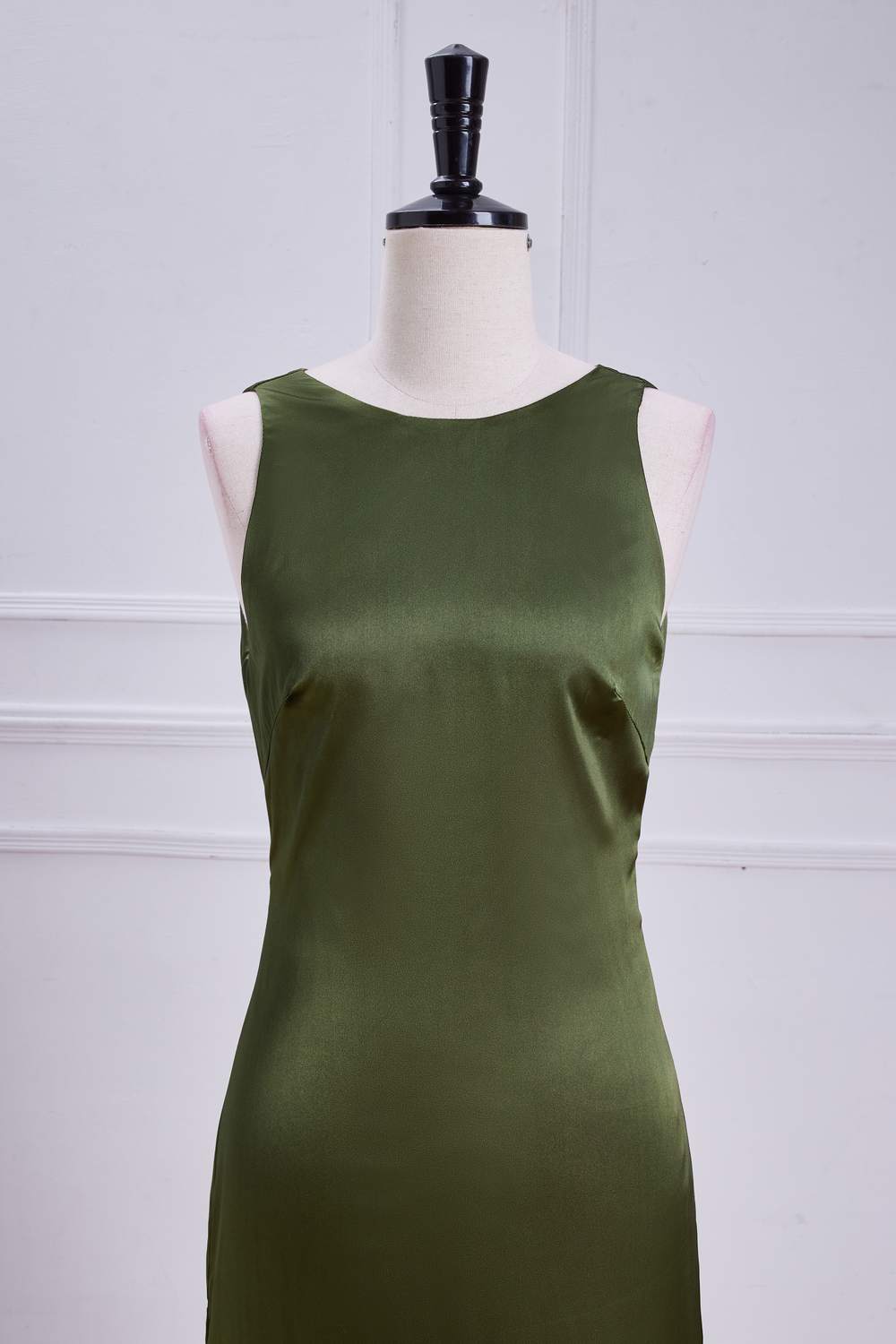 Sleeveless Olive Satin Bow Tie Mermaid Bridesmaid Dress