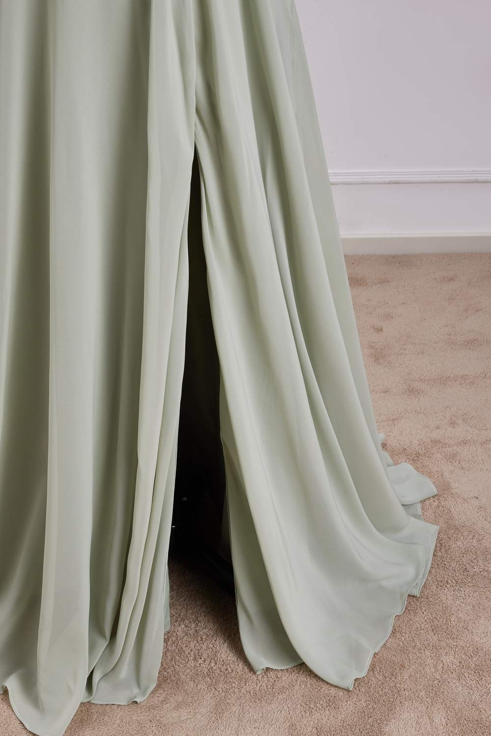 Chiffon Halter Dusty Sage A-line Slit Long Bridesmaid Dress