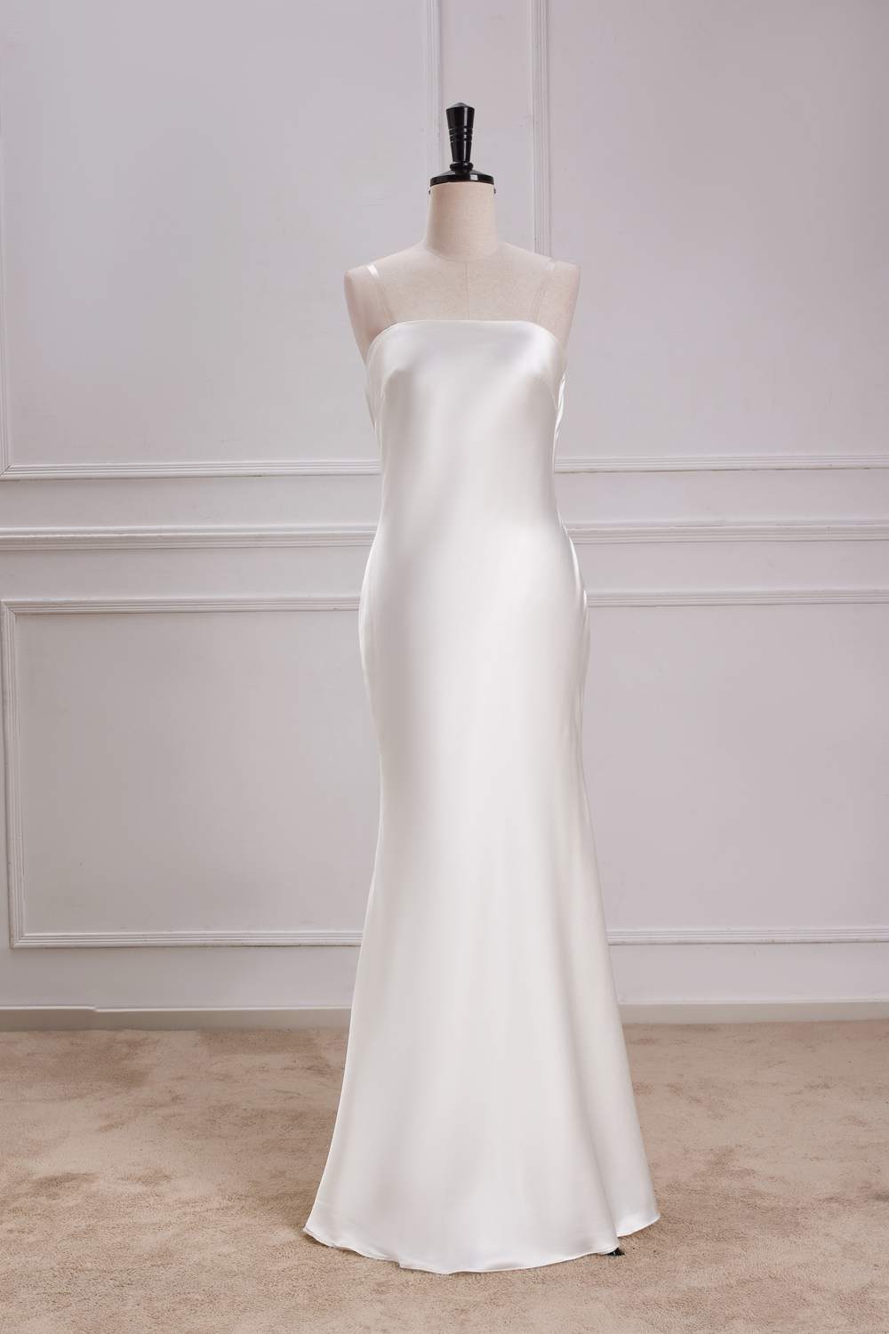 Strapless White Satin Long Mermaid Bridesmaid Dress