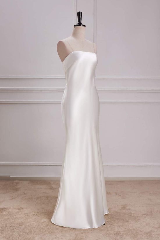 Strapless White Satin Long Mermaid Bridesmaid Dress